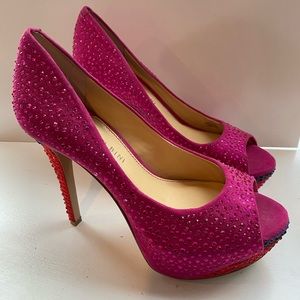 Gianni Bini pink, navy, and red rhinestone heels